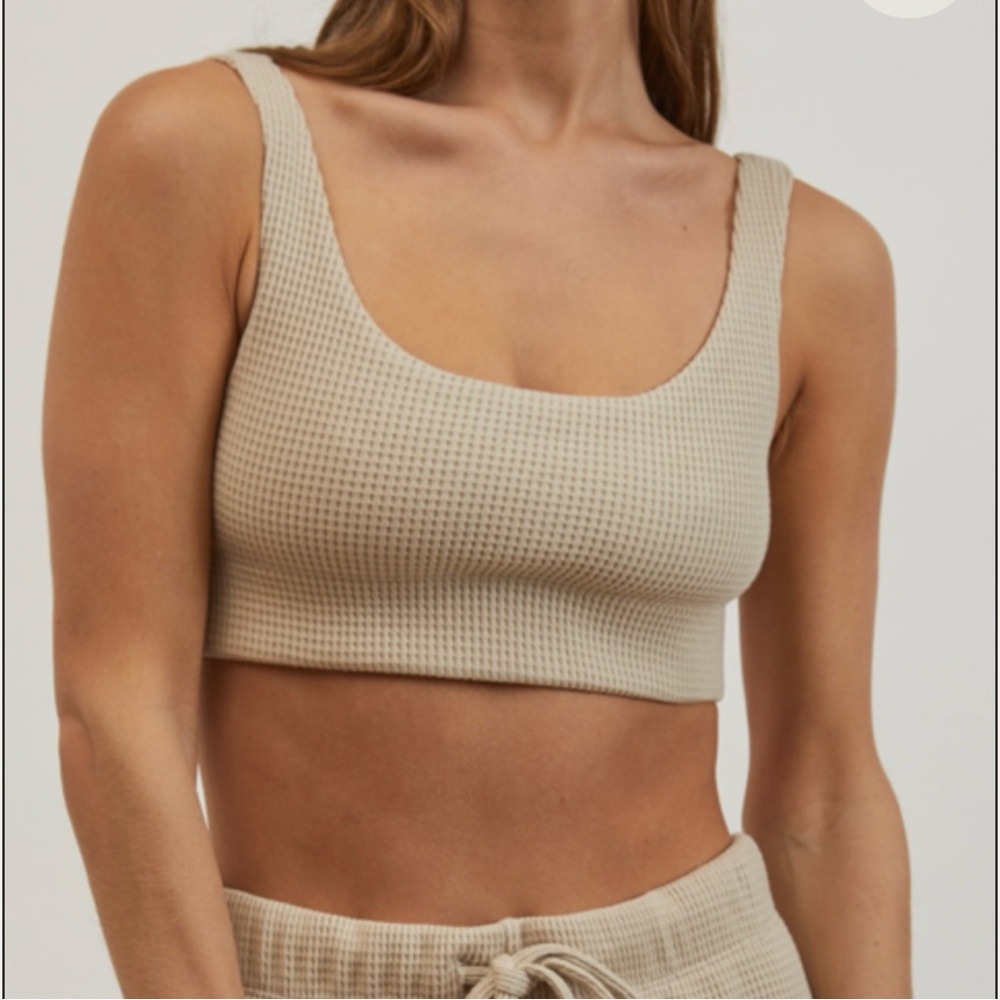 Donni Thermal Bra Top in Stone Size Small Organic Cotton Lounge Crop New